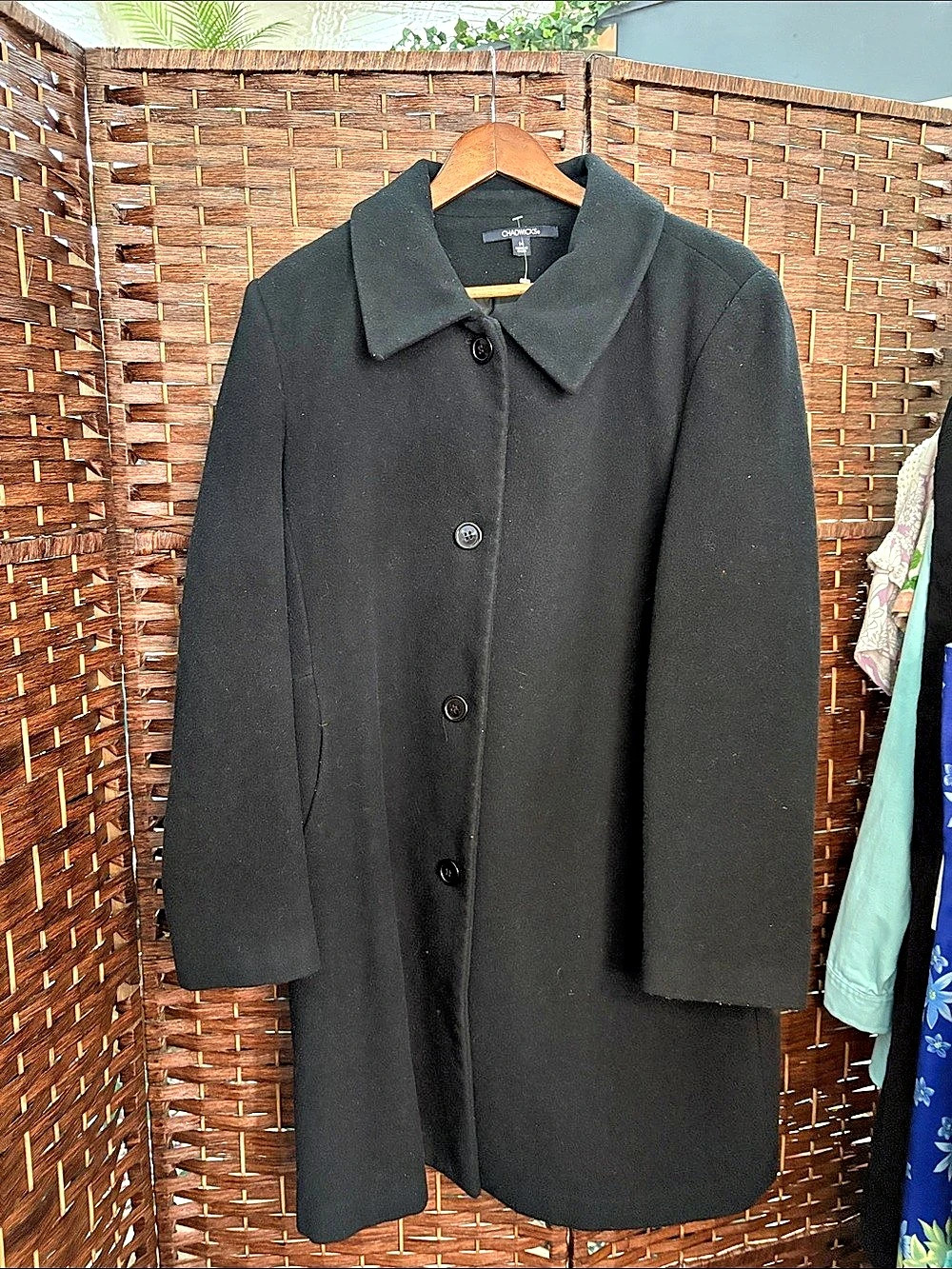 Vintage Chadwicks Wool Blend Black Pea Coat Size 14 Like New